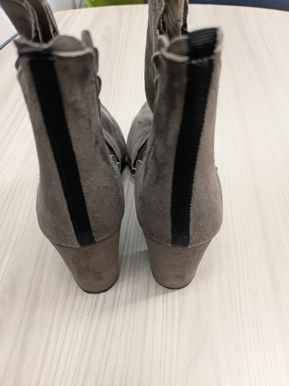Boden Gray Suede Scalloped Ankle Booties